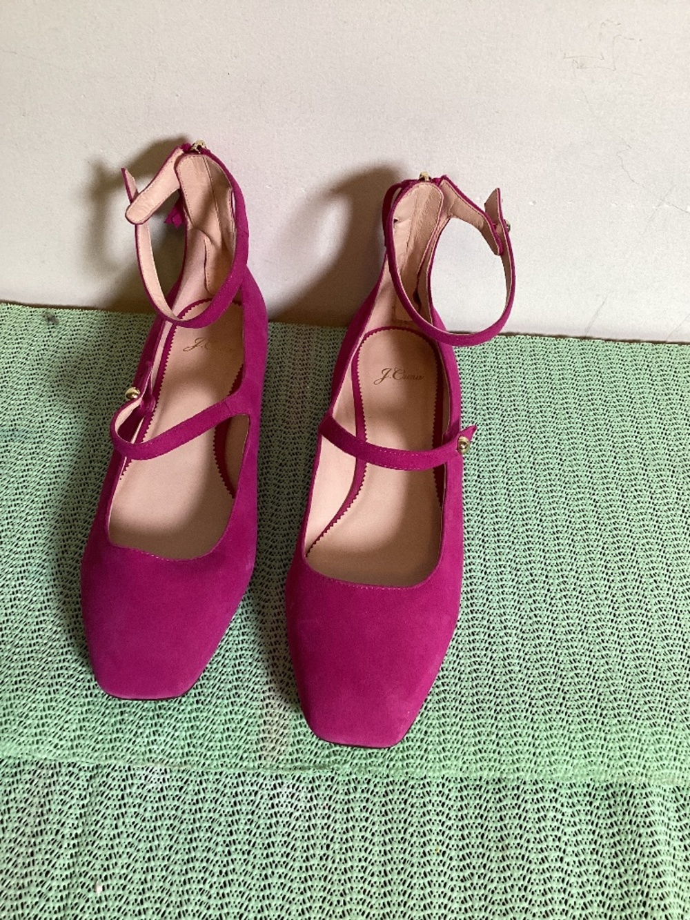 J.Crew Poppy suede flats with  straps ballet flats # Barbie core